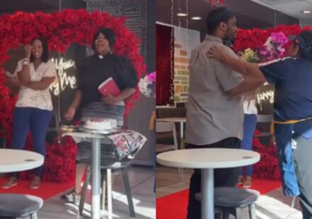 Woman proposes to boyfriend at McDonald's with red carpet and roses in North Carolina
