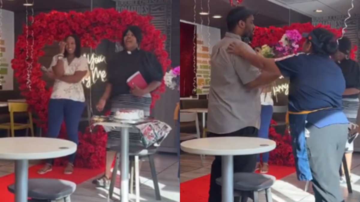 Woman proposes to boyfriend at McDonald's with red carpet and roses in North Carolina
